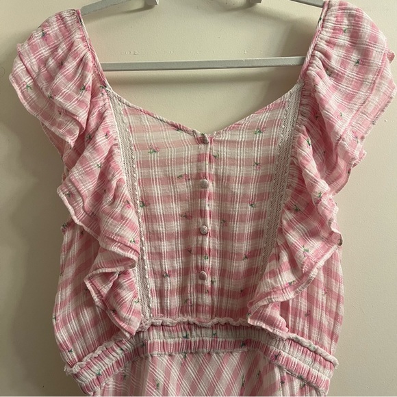 LoveShackFancy Leon Pink Pop Rock Floral Gingham Mini Dress Medium - Picture 4 of 15